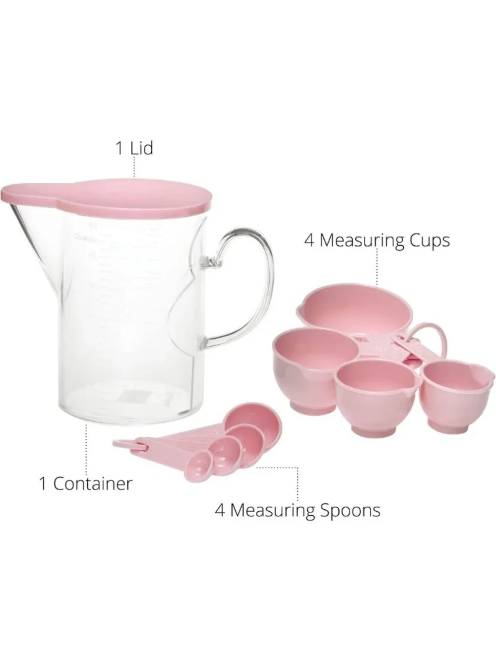 10-Piece Measuring Cups & Spoons Set - BPA-Free, Dishwasher Safe, Pink Kitchen